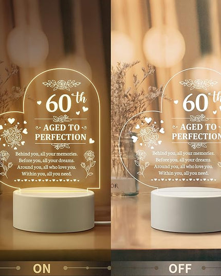 60th Birthday Gifts for Women, 60th Birthday Decorations for Woman -Night Light, 60 Year Old Gifts for Women, Gifts for Women Turning 60, 60th Birthday Gift Ideas - LeafyLoom