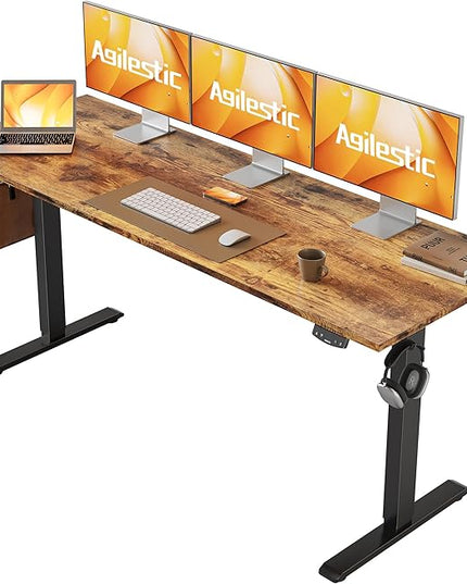 Electric Standing Desk, Large 63 x 24 Inches Height Adjustable Desk, Sit Stand up Desk for Work Office Home, Ergonomic Rising Computer Table with Memory Preset, Rustic Brown - LeafyLoom