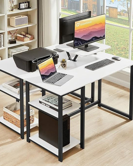 GreenForest Computer Desk with Monitor Stand and Reversible Storage Shelves,39 inch Small Home Office Writing Study Desk for Small Spaces,White - LeafyLoom