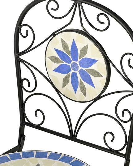 Alpine Corporation Blue and Beige Mosaic Bistro Set, 3-Piece - LeafyLoom