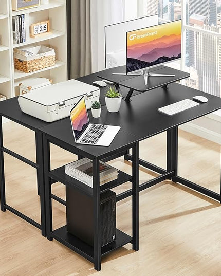 GreenForest Computer Desk with Monitor Stand,39 inch Small Desk with Reversible Storage Shelves,Gaming Desk for Small Spaces Home Office Writing Desk Study Table,Black - LeafyLoom