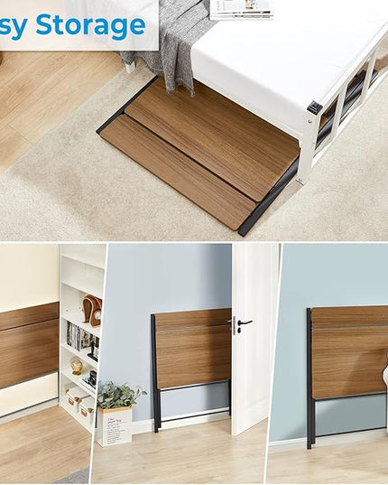 GreenForest Folding Desk No Assembly Required Large Size, 2-Tier Foldable Computer Desk with Shelf for Home Office, Space Saving Portable Laptop Study Foldable Table for Bedroom, Espresso - LeafyLoom