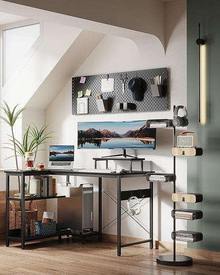 ODK 40 Inch Small L Shaped Computer Desk with Reversible Storage Shelves, Modern Black, Ideal for Home Office, Gaming, Writing - LeafyLoom