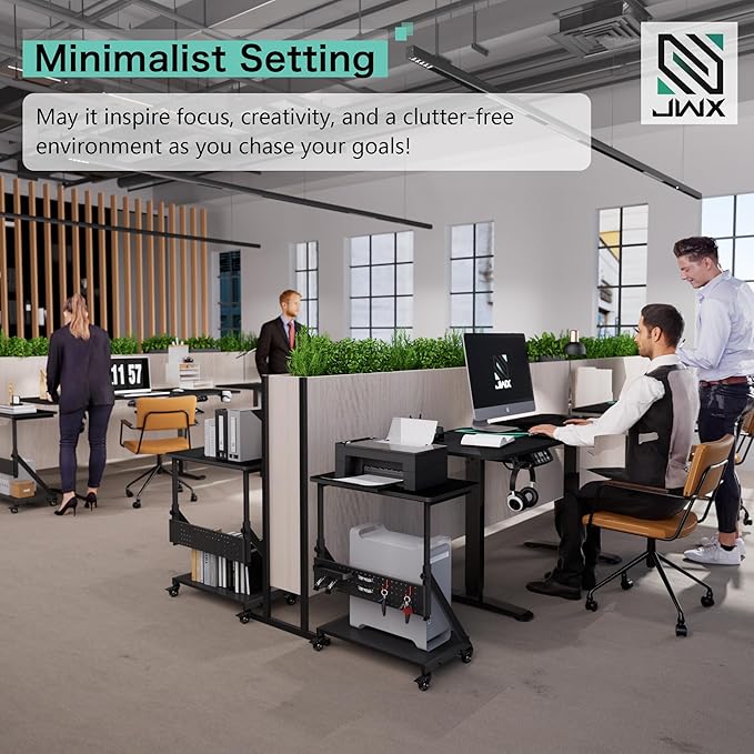 Standing Adjustable Desk, 63 inches L Shaped Electric Standing Gaming Desk with Locking Wheels, Cup Holder, Headphone Hook, Cable Manager, Mouse pad, Carbon Fiber Textured Pane - LeafyLoom