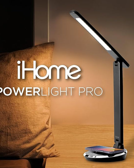 iHome Desk Lamp with Charging Station, Reading Light with Wireless Charging and USB Charging – Black (ILW200B) - LeafyLoom