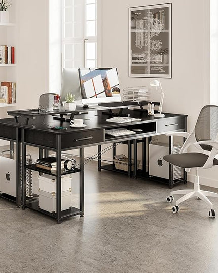 ODK Computer Desk with Drawers & Power Outlet, 63 Inch Office Desk with Keyboard Tray & Storage Shelves & PC Stand, Large Office Table Work Desk with Monitor Stand, Black - LeafyLoom