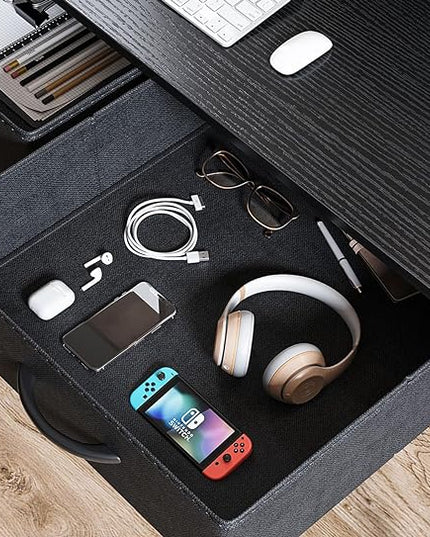 ODK Small Desk with Fabric Drawers- for Bedroom, White Study Desk with Storage, Home Office Computer Desk for Small Spaces, 32 Inch Modern Work Writing Kids Table, Black - LeafyLoom