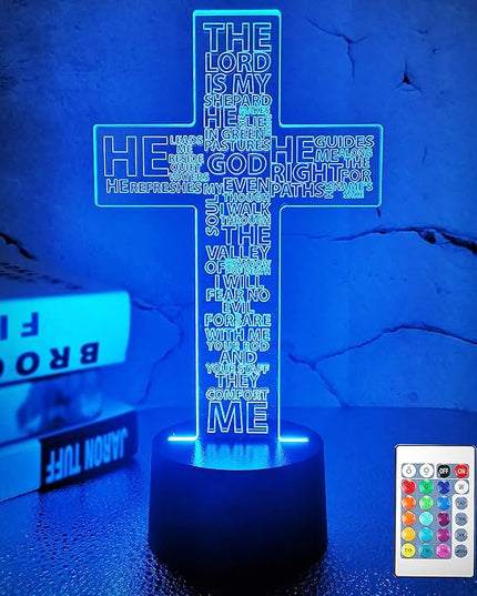 FULLOSUN Jesus Cross 3D Night Light, Christ Optical Illusion Lights 16 Colors Change with Remote Control, The Lord Desk Lamps Room Home Decor Xmas Birthday Easter Gifts - LeafyLoom
