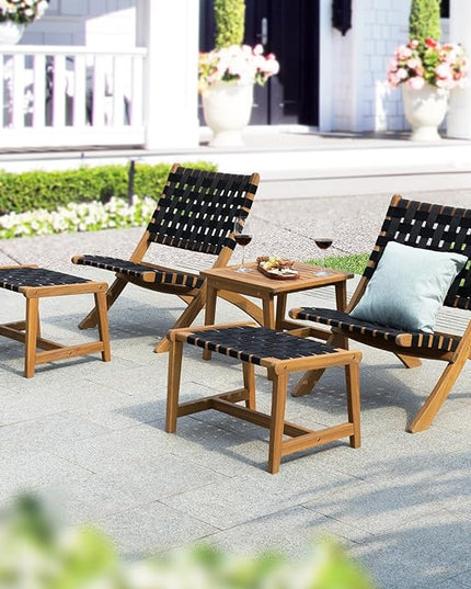 Design Heavy Duty 400lbs Capacity Patio Bistro Piece with Ottomans Outdoor, Onesize, Foldable Reclining Set 5 - LeafyLoom