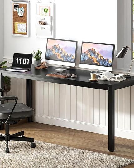 Need 63 Inch Large Computer Desk - Modern Simple Style Home Office Gaming Desk, Basic Writing Table for Study Student, Black Metal Frame, Black - LeafyLoom