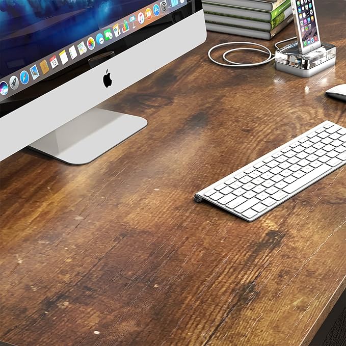 L Shaped Desk, Office Computer Corner Desk, 55 inch Home Gaming Desk Table, Writing Study Workstation with Storage Shelves for Home Office, Space-Saving, Industrial, Rustic Brown - LeafyLoom