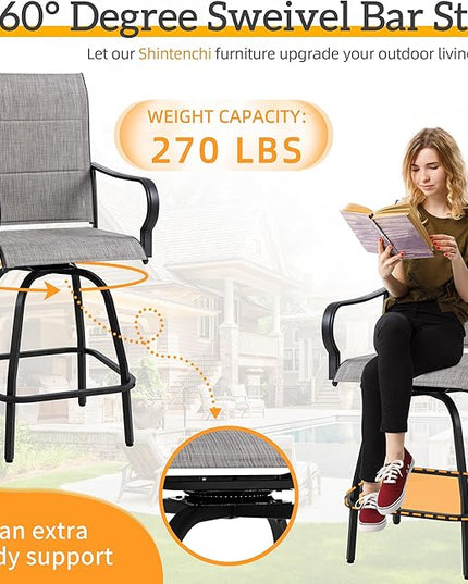 Shintenchi HGB-GR-C patio bar sets, Set of 2, Padded Gray - LeafyLoom