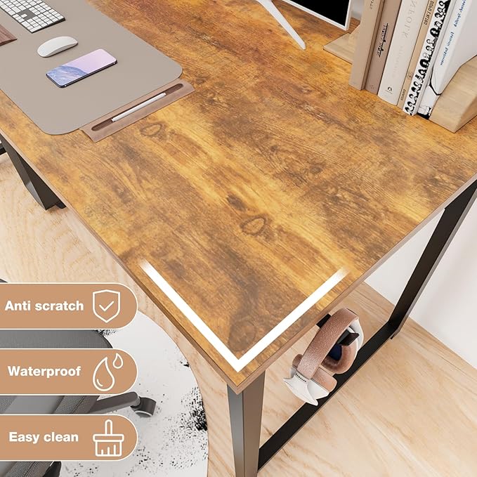 DUMOS 32 Inch Office Small Computer Desk Modern Simple Style Writing Study Work Table for Home Bedroom - Rustic Brown - LeafyLoom