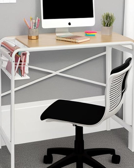 Honey-Can-Do Home Office Computer Desk with Side Basket, White OFC-09918 White - LeafyLoom