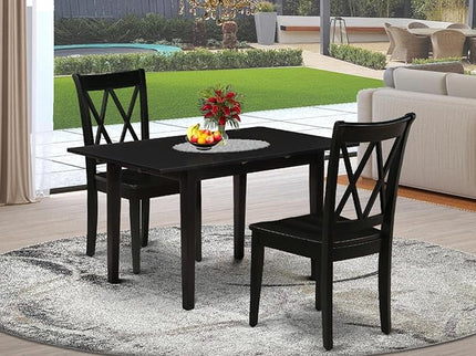 East West Furniture NOCL3-BLK-W 3 Piece Modern Dining Table Set Contains a Rectangle Wooden Table with Butterfly Leaf and 2 Dining Room Chairs, 32x54 Inch, Black - LeafyLoom