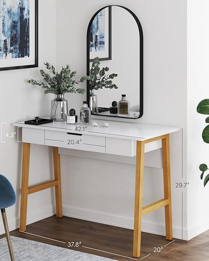 Nathan James Jacklyn Modern Home Office Writing Desk, White/Brown - LeafyLoom