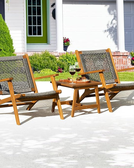 Solid Wood Rope Bistro Set of 3, Reclining Set 3 - LeafyLoom
