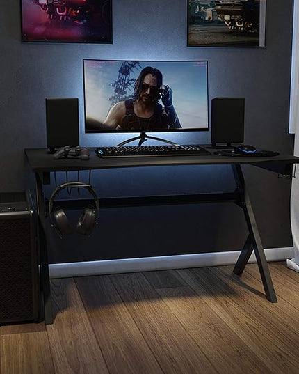 Flash Furniture Duncan Gaming Desk 45.25" x 29" Computer Table Gamer Workstation with Headphone Holder and 2 Cable Management Holes, Set of 1,Black - LeafyLoom