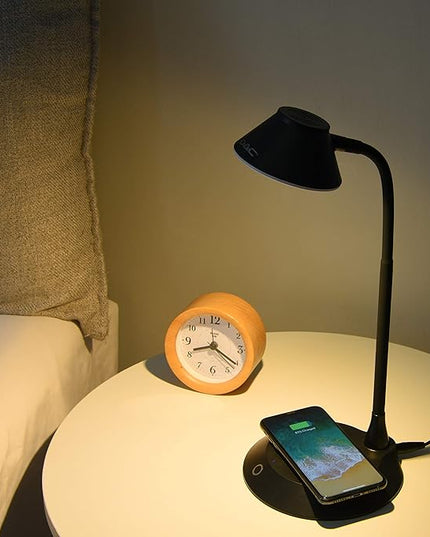 DAC Desk Lamp Wireless Charger – for iPhone 11, X, 8, Galaxy S20, S10, S9, S8, S7 and All Qi-Enabled Devices - 3 Brightness Levels - Flexible Gooseneck LED Lamp - Desk Light for Office – Black - LeafyLoom