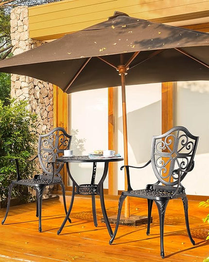 Nuu Garden Bistro Set 3 Piece Outdoor, Cast Aluminum Patio Bistro Sets with Umbrella Hole, Bistro Table and Chairs Set of 2 for Patio Backyard - LeafyLoom