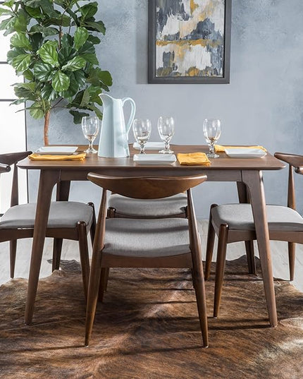 Christopher Knight Home Francie Fabric and Walnut Wood Dining Set, Light Grey / Walnut - LeafyLoom