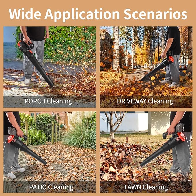 2024 Strong Power Leaf Blower Cordless, 500CFM 120MPH Leaf Blower with Battery and Charger, 20V 4.5Ah Battery Powered with Flat and Round Nozzles, for Lawn Care Yard Porch Driveway Patio Clean Snow - LeafyLoom