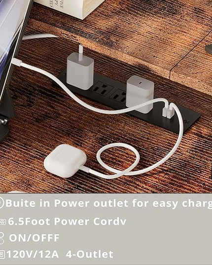 IRONCK L Shaped Computer Desk, 66" Corner Desk with Power Outlet, File Drawer, Keyboard Tray, Riser Monitor Shelf and Storage Bag, Study Writing Table Workstation for Home Office, Vintage Brown - LeafyLoom