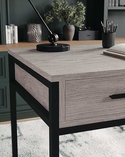 Martha Stewart Ollie Home Office Desk with 3 Drawers in Gray Wood Grain with Oil Rubbed Bronze Hardware - LeafyLoom