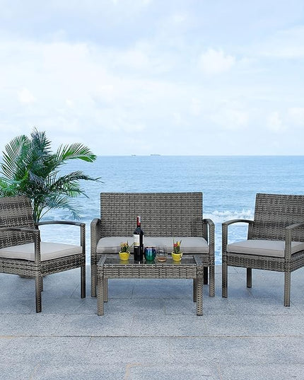 Safavieh PAT7507B Collection Bassey Grey 4-Piece Outdoor Living Patio Set - LeafyLoom