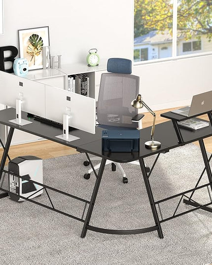 Mr IRONSTONE 63" L Shaped Computer Desk, Corner Desk, Home Office Desk, Gaming Writing Workstation with Large Monitor Stand, Easy to Assemble, Black Willow - LeafyLoom