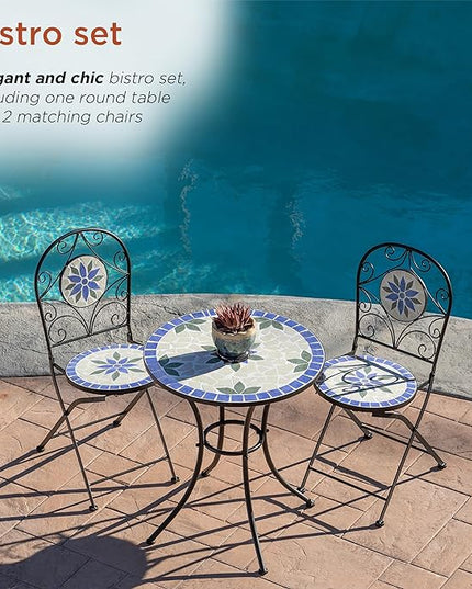 Alpine Corporation Blue and Beige Mosaic Bistro Set, 3-Piece - LeafyLoom