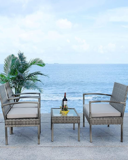 Safavieh PAT7507B Collection Bassey Grey 4-Piece Outdoor Living Patio Set - LeafyLoom
