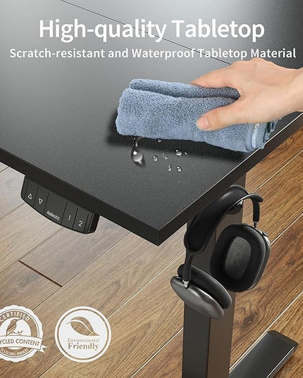 Electric Standing Desk, 48 x 24 Inches Height Adjustable Desk, Sit Stand up Desk for Work Office Home, Ergonomic Rising Gaming Computer Table with Memory Preset, Black - LeafyLoom