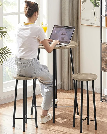 VECELO Small Bar Table and Chairs, Round Bistro Sets with 2 barstools, 3-Piece Pub Dining Furniture, Counter Height Wood Top for Breakfast Dinner Coffee Nap Conference, Easy Assembly,Maple - LeafyLoom