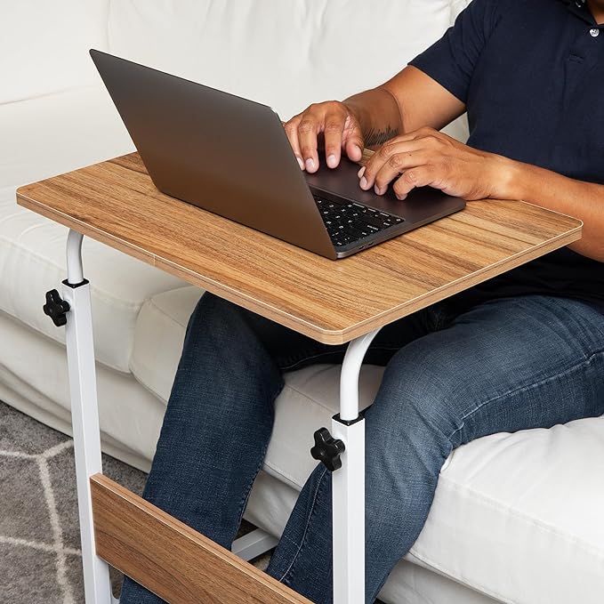 Mind Reader Woodland Collection, Mobile Sit/Stand Laptop Desk Adjustable, Lockable Casters, Portable, 21.75" L x 15.75" W x 33" H, Medium, Brown - LeafyLoom