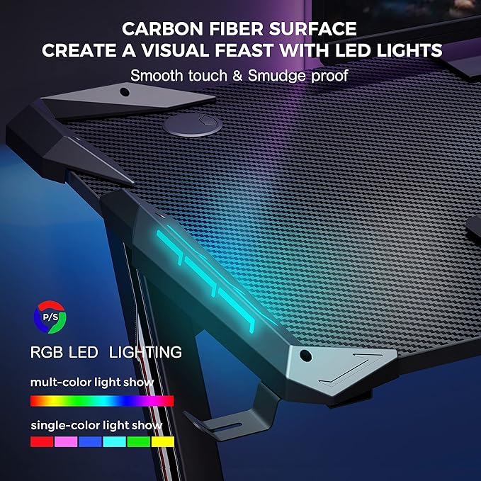 EUREKA ERGONOMIC Z1-S Pro Gaming Desk 44.5" Z Shaped Home Office PC Computer Desks Gamer Tables with LED Lights Controller Stand Cup Holder Headphone Hook Free Mousepad for Men Boyfriend Female Gift - LeafyLoom
