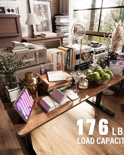 Monomi Electric Standing Desk, Height Adjustable Desk 55x 24 Inches, Ergonomic Home Office Sit Stand Up Desk with Memory Preset Controller (Black Frame/Rustic Brown Top) - LeafyLoom