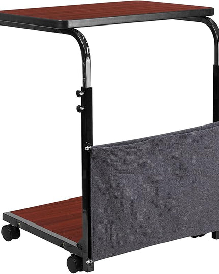 Flash Furniture Charger Mobile Sit-Down, Stand-Up Mahogany Computer Ergonomic Desk with Removable Pouch (Adjustable Range 27'' - 46.5'') - LeafyLoom