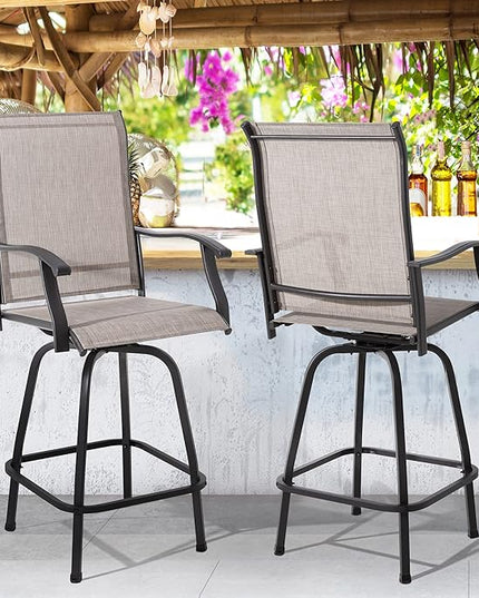 Shintenchi 2 Piece Patio Swivel Bar Stools, Outdoor Height Bar Patio Stools& Bar Chairs Set of 2 with High Back, All-Weather Textile Outdoor High Top Bistro Chairs for Yard,Balcony,Deck - LeafyLoom