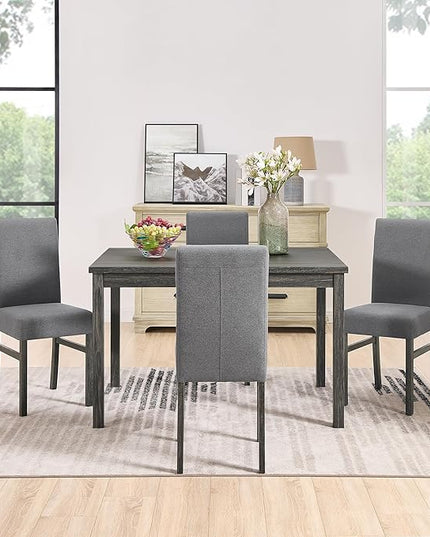 RITSU 5 Piece Kitchen Dining Set, Small Rectangular Table with Storage Shelf and 4 Upholstered Chairs, for Farmhouse, Apartment, Restaurant, Gray - LeafyLoom