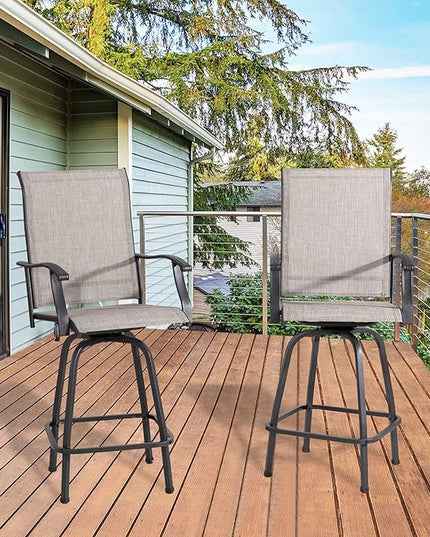 Shintenchi 2 Piece Patio Swivel Bar Stools, Outdoor Height Bar Patio Stools& Bar Chairs Set of 2 with High Back, All-Weather Textile Outdoor High Top Bistro Chairs for Yard,Balcony,Deck - LeafyLoom