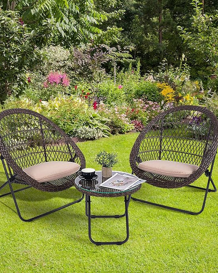 BACKYARD EXPRESSIONS PATIO · HOME · GARDEN 3 Pc 3 Piece Folding Outdoor Bistro, Wicker Furniture Table and Chairs for Garden, Backyard, Porch, Patio Conversation Set, Tan/Black - LeafyLoom