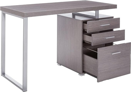 Monarch Specialties Left or Right Facing 47-Inch Modern Home Office Computer Study Writing Desk with Filing Drawer, 48"L, Grey & Silver - LeafyLoom