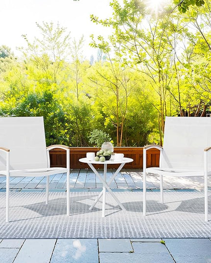 Shintenchi 3 Pieces Outdoor Patio Bistro Sets, Textilene Fabric Small Patio Furniture Set, Front Porch Chairs Conversation Set with Table for Lawn, Garden, Balcony, Poolside (White) - LeafyLoom
