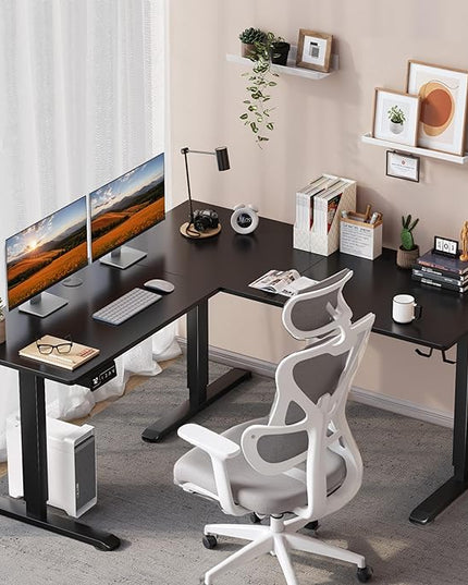 L-Shaped Electric Standing Desk, 63 x 55 Inches Height Adjustable Coner Table, Home Office Computer Workstation, Black, 63 x 55 Inch - LeafyLoom