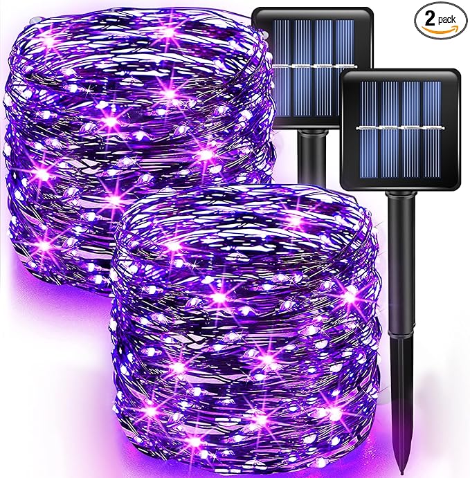 Dazzle Bright 2 Pack Halloween Fairy String Lights, Total 80FT 240 LED Solar Powered Fairy Lights with 8 Modes, Waterproof Copper Wire Lights for Outdoor Christmas Yard Party Patio (Purple) DazzleBright