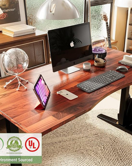 Monomi Height Adjustable Electric Standing Desk, 55 x 28 Inches Stand up Desk, Sit Stand Home Office Computer Desk(Black Frame+Cherry Top) - LeafyLoom
