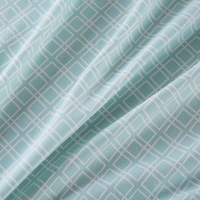 Comfort Spaces Cotton Flannel Breathable Warm Deep Pocket Sheets with Pillow Case Bedding, Queen, Aqua Geo 4 Piece - LeafyLoom