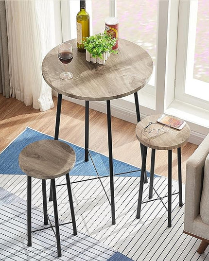 VECELO Small Bar Table and Chairs, Round Bistro Sets with 2 barstools, 3-Piece Pub Dining Furniture, Counter Height Wood Top for Breakfast Dinner Coffee Nap Conference, Easy Assembly,Maple - LeafyLoom