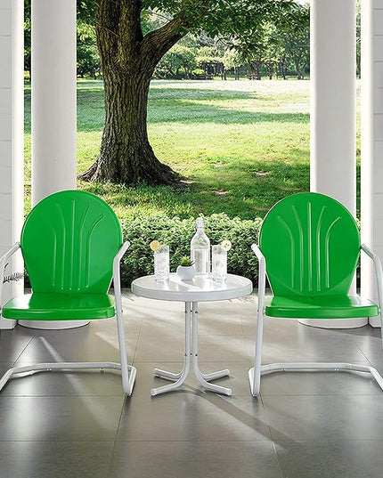 Crosley Furniture KO10004GR Griffith 3-Piece Retro Metal Outdoor Seating Set with Table and 2 Chairs, Grasshopper Green - LeafyLoom